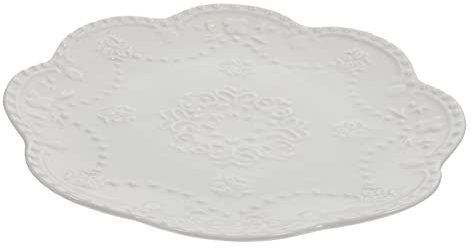 OKUMEYR Assiette à Dessert en Céramique Blanche à Bordure Gaufrée, Ronde