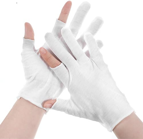12 Paar Fingerlose Baumwollhandschuhe Weiß Feuchtigkeit Handschuhe Baumwolle Touchscreen Stoffhandschuhe Feuchtigkeitsspendende Handschuhe für Trockene Hände Schlaf Spa Gegen Ekzeme