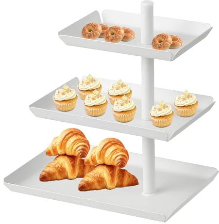3 Étages Presentoir Gateau Acier, Plateau Pâtisserie Rotatif Blanc, Palette Gâteaux Métal Amovible, Plaque Alimentaire Carré pour Dessert,Biscuits, Fruits, Anniversaire Fête, Mariage, Buffet Evenement