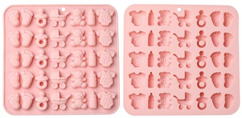 Ipotkitt 2 stampi in silicone rosa a tema bambino caramelle orso piede gomma stampi cioccolato per fai da te artigianato biscotti gelato forniture per la produzione di dolci