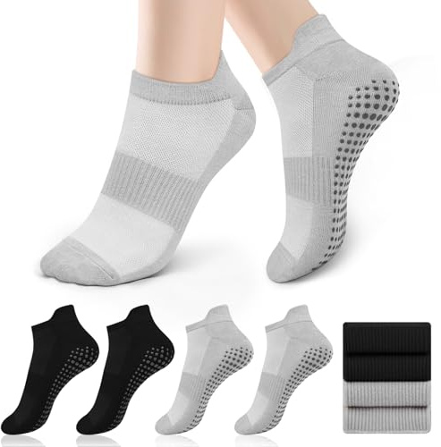 4 Paires Chaussettes Pilates Femme 36-41, Anti-Dérapantes Chaussette Yoga à Semelle Grippée pour Pilates, Barre, Ballet, Danse, Rééducation, Fitness, Chaussettes à Adhérence pour Femme et Homme