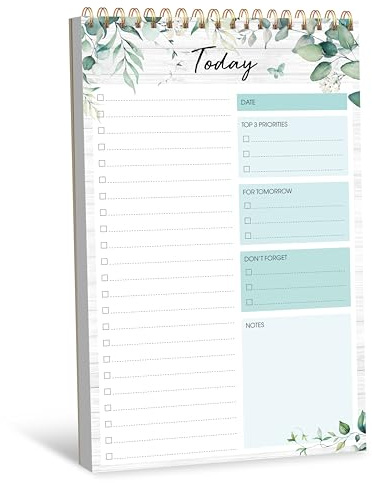 Bloc de Notas para Lista de Tareas, Cuaderno Planificador Diario con 52 Hojas Desgarrables, Organizador de Escritura No Datado para Tareas y Metas Diarias, Bloc de Verificación de Tareas en Espiral