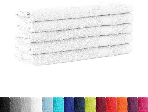BaSaTex 5-pack frotté gästhanddukar set 30 x 50 – gästhandduk av 100 % bomull tillverkad i grönt – färg: vit
