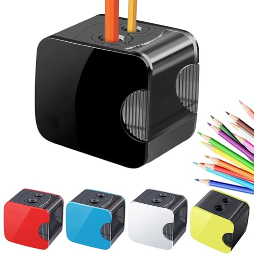 elektrischer anspitzer，Elektrischer Spitzer für Kinder Doppelloch elektrischer spitzer dicke und dünne stifte，Perfekt für Kinder im Büro oder zu Hause (black)