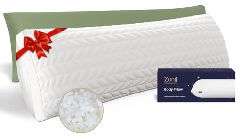 ZonLi Long Body Pillows for Adults, Memory Foam Body Pillow Adjustable, Firm Support for Side Sleepers, Pregnant Women, Washable Quilted Pillowcase, Gifts, 20 x 54 Inch, Sage Green Set