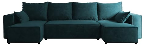 4ALL HOME Ecksofa mit Schlaffunktion Tobi U 316x145 cm - Couch - Sofa mit Bettkasten - Eckcouch - L-Form - Schlafsofa - Schlafsofa mit Bettkasten (Velo 631 Ocean)