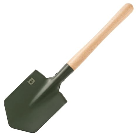Badger Outdoor Forces Shovel Olive - Camping Zubehör Spaten mit Holzgriff | Multitool Survival Kit Carbon Stahl Schaufel 57cm, Camping Gadgets Outdoor Ausrüstun