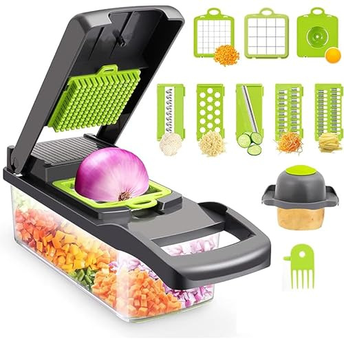 Mandoline à légumes multifonctionnelle 16 en 1, hachoir à légumes, coupe-oignons, coupe-légumes.