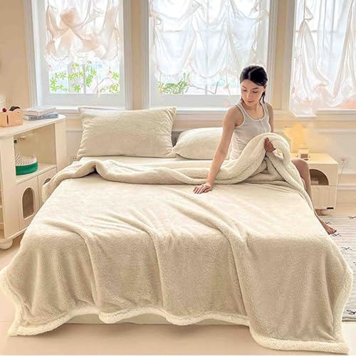 JUSHZ Plaid Matrimoniale Coperta Pile Matrimoniale Plaid Divano Blanket Letto Singolo Termica Scaldaletto Doppio Morbido Confortevole Spesso Caldo Per Primaverile Autunno Inverno (Beige,200x230cm)