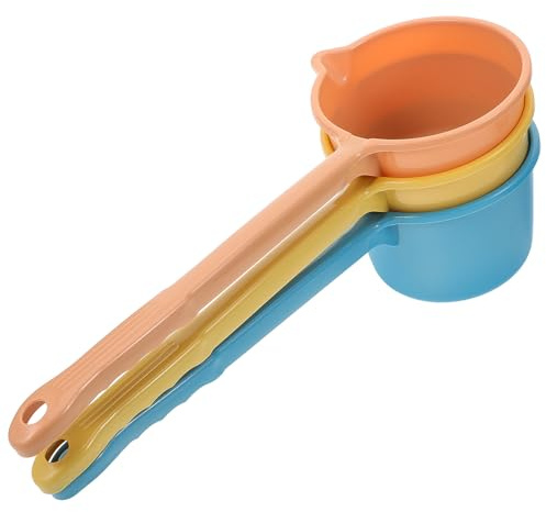 ANDRESLAD Cucharones de Baño y Cocina 3 Piezas Mango Largo, Pala de Agua Multiusos de Pp, Colores Amarillo, Rosa y Azul, Contenedores Ligeros para Regar, Lavar y Uso Doméstico