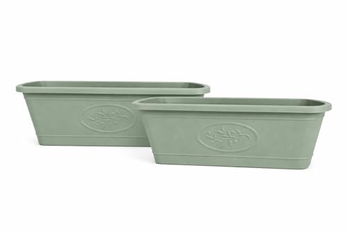 Muddy Hands Set of 2 Garden Planter Troughs – Large Rectangular Plastic Flower Planter Boxes for Patio, Balcony & Window Sill – Indoor Outdoor Garden Plant Pots – Sage Green