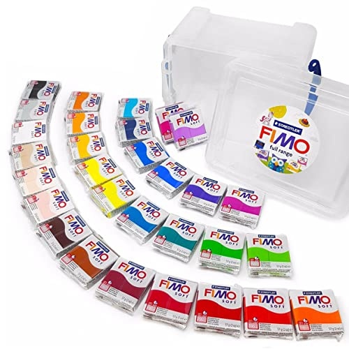 FIMO Soft 57 g Polymer-Modelliermasse zum Backen im Ofen - Set mit 30 Farben in transparentem Aufbewahrungsrohr