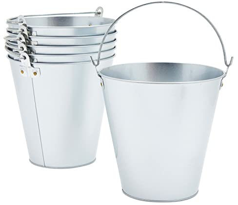 6-Pack Galvanised Metal Buckets for Ice, Beer, Flowers, 3 Litres
