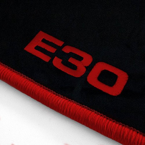 Autoteppich Stylers ATS-Q300_E30-103-010 Passform Velours-Fußmatten mit Bestickung E30 und Rand in Rot