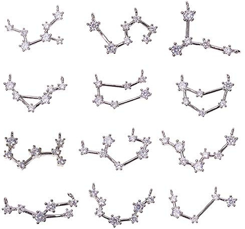 SUNNYCLUE 1 Boîte 12pcs Douze Constellation Astrologie Pendentif Horoscope Zodiac Cubique Zircone Charmes Pendentifs pour Star Sign Collier Bracelets Faire des Fournitures