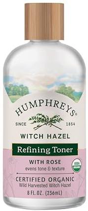 Humphreys Witch Hazel Refining Toner | Wild Harvested Witch Hazel & Rose | USDA Organic | Natural | Soothing & Clarifying | 8 Fl Oz