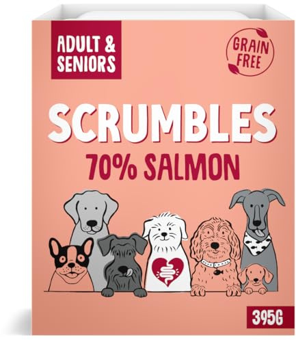 Scrumbles Natural Wet Dog Food, Grain Free Recipe with 70% Salmon and Slippery Elm, 7x 395g,package may vary