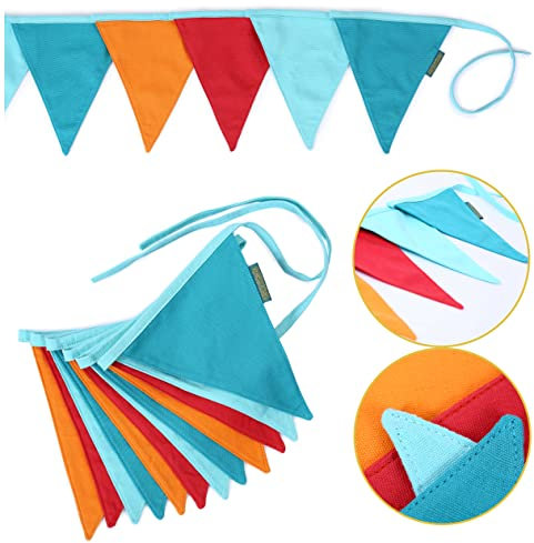 Cadena de banderines como decoración de la habitación de los niños | 3m banderines Cada uno 16x18cm 12pcs | Mint Orange | Guirnalda de Banderas decoración de cumpleaños de los niños Conjunto 3