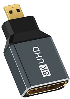Twozoh 8K Micro HDMI-adapter (1-pack), 2,1 mikro-HDMI-hane till standard HDMI hona adapter omvandlare stöder 8K@60Hz, 4K@144Hz, 2K@240Hz