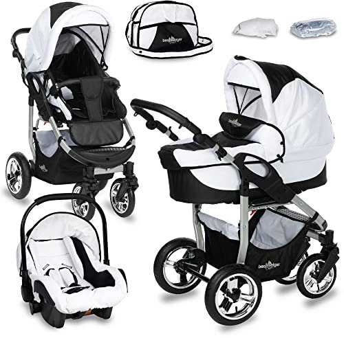 Bergsteiger Capri Kombikinderwagen 2-in-1 ohne Babyschale – Babywanne & Sportsitz, Luftreifen, Federung, höhenverstellbarer Griff, faltbar, Zubehör