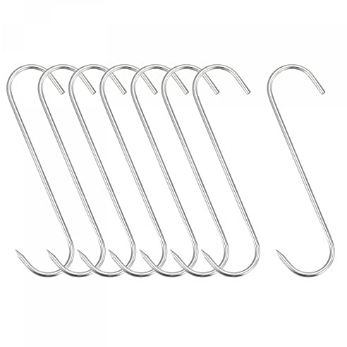 uxcell 7.87 Meat Hooks, 0.2 Thick Stainless Steel Butcher S-Hook for Meat Processing, Chicken Fish Beef Hanging Drying Smoking 8Pcs