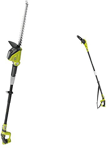 RYOBI ONE+ 18V OPP1820 Cordless Pole Pruner, 20cm Bar (Body only) & ONE+ 18V OPT1845 Cordless Pole Hedge Trimmer, 45cm Blade (Body Only)