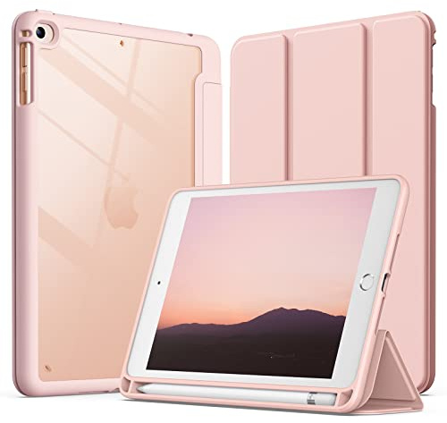 JETech Hülle für iPad mini 5./4. Gen 7,9 (2019/2015), Roségold | Transparente Rückseite, Stifthalter, Schlanker Stoßschutz, Dreifach-Ständer, Auto Schlafen/Wachen