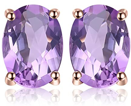 JewelryPalace Pendientes Mujer Plata Solitario, Pendientes de Tuerca Morados 1.4ct Amatiata Natural Corte Ovalada, Pendientes Pequeños Mujer Oro Rosa Piedras, Pendientes Niña Elegantes Joyas