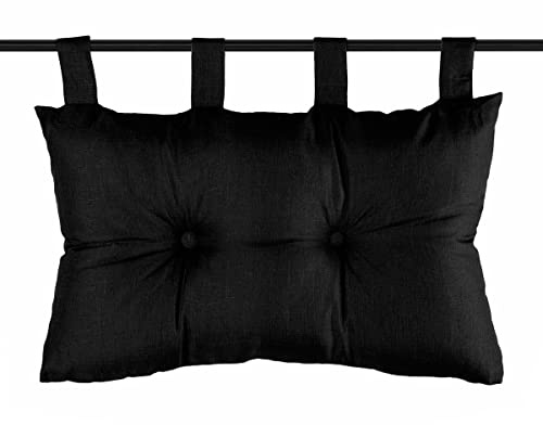 Caritex Cuscino Testata Letto Con Passanti a Strappo, Cuscino Testiera Letto Imbottito Con Fiocco di Poliestere, Montaggio Rapido, con Bottoni Decorativi 45x70 cm Modello Bea S809 (Nero)