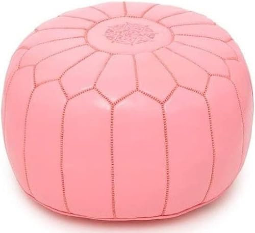 | Marokkanischer Lederpouf | Rosa | Handgefertigt | 50 Ø | Gefüllt geliefert |
