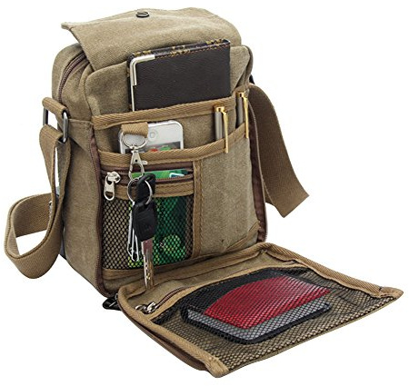 IBLUELOVER Sacoche Homme Sac Bandoulière en Toile Vintage Sac d'épaule Sac Pochette Loisirs Vacances Sacoche Besace Messenger Portable Multifonctionnel Sac Voyage Randonnée Sport Travail Scolaire