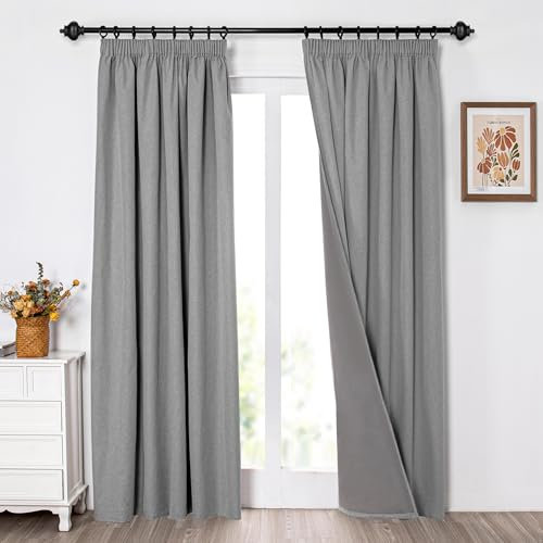 MYSKY HOME Gardinen Blickdichte Vorhänge Schlafzimmer Vorhang Kräuselband Kälteschutz Blackout Curtain Verdunkelung, H 245 x B 140 cm, Dunkelgrau, 2er Set