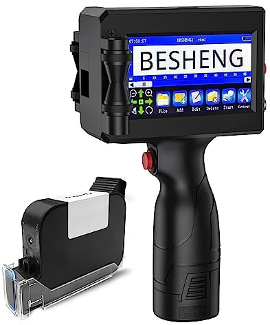 BESHENG Handheld Inkjet Printer Gun PT3000 Printing Height 0.08-0.5Inch Inkjet Coder with Original Fast-Drying Ink for Text QRCode/Barcode/Batch Number/Label/Image/Date Printer with Touch Screen