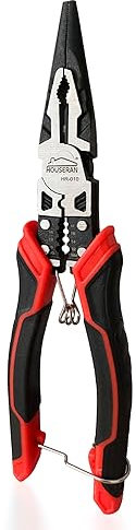 Needle Nose Pliers, HOUSERAN Long Needle Nose Pliers with Wire Stripper and Crimper, 8.3 Inch Long Nose Pliers, Spring Loaded with Safety Lock, 5-in-1 Needle Nose for Bending, Crimping, Stripping