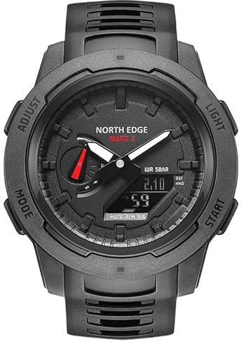 ZGAYIME Montres de Sport en Plein air pour Hommes, 50M étanche Montre électronique numérique Fibre de Carbone Noir Montre-Bracelet avec chronomètre Boussole Lumineux LED
