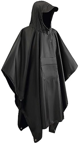 LOIJMK Fishing Rain Jacket Men's with Hood Large Size Rain Suit Men's Waterproof Breathable Rain Poncho Reusable Poncho Outdoor Bicycle Raincoat Rain Cover, black, One Size