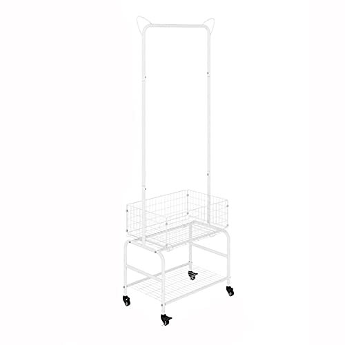 SIBEG OUdini Garderobenständer, Kleiderständer aus Metall mit Rollen und Aufbewahrungskorb, Schlafzimmer-Kleiderstange, rollender Kleiderbügel, Schuhregal für den Eingangsbereich/Weiß