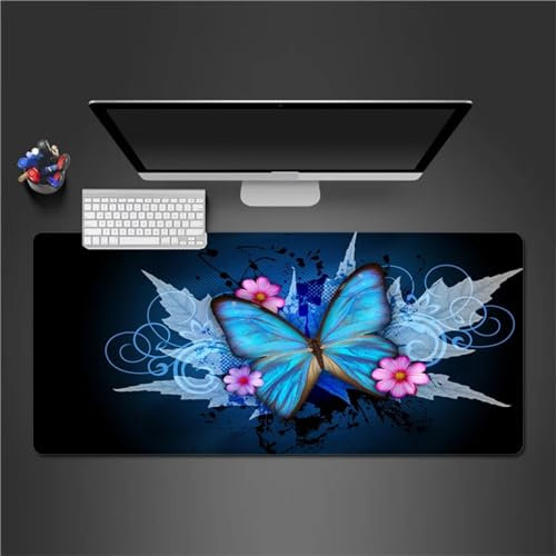 QiHon Gaming Mauspad XXL Schmetterlingsblume Großes Mauspad Schreibtischauflage mit Vernähte Kanten Einer speziellen Oberfläche verbessert Geschwindigkeit und Präzision 700x400x3mm