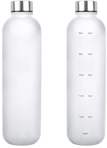 Botella de agua motivacional deportiva de 1000 ml, botella de agua con indicador de tiempo de bebida; a prueba de fugas, plástico sin BPA, con correa para el hombro (blanco)