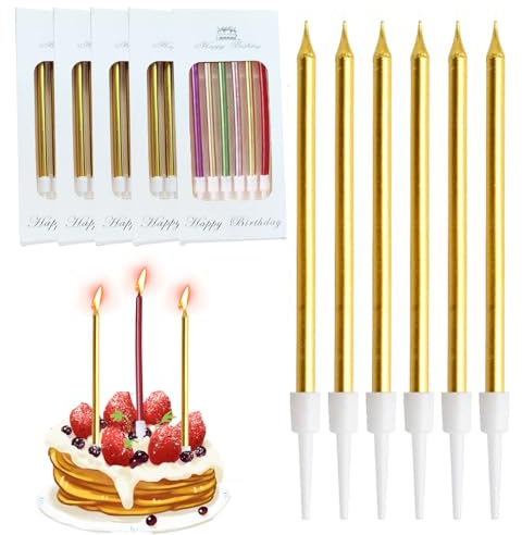 30 Stück Geburtstagskerzen Kuchen Gold, Kerzen Geburtstagskuchen Für Torte, Lange Dünne Cupcake Kerzen für Geburtstagsfeier Hochzeitsparty, Abschlussfeier Kuchenkerzen