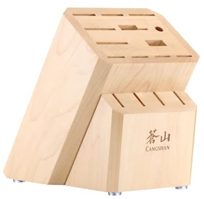 Cangshan Bloque de cuchillos vacío, organizador de 16 ranuras, parte superior plana (madera de arce)