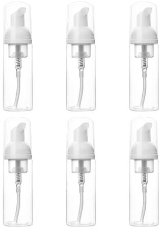 6 flaconi vuoti ricaricabili in schiuma da 60 ml, in plastica, da viaggio, per shampoo, schiuma, piccoli contenitori trasparenti per sapone, mousse, ciglia, gel doccia, detergente viso (60 ml)