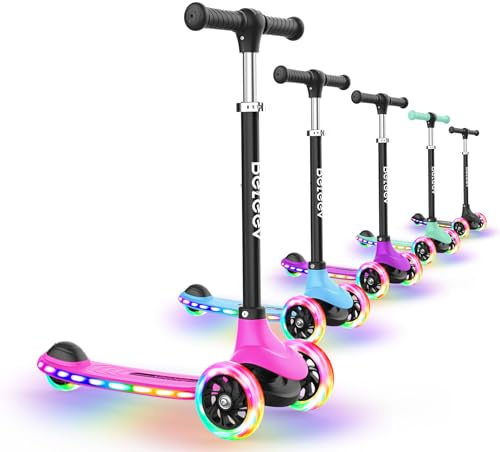 BELEEV A6 Monopattino Bambino 3-8 Anni, LED Ruote Illuminate & Deck, Monopattino 3 Ruote per Bambina Ragazza Ragazzo, 4 Altezza Regolabile, Ponte Antiscivolo, Carico Massimo 50Kg, Scooter for Kid