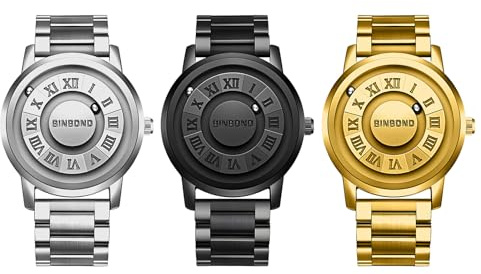 JewelryWe Reloj de pulsera para hombre de acero inoxidable, magnético, sin rodamiento de bolas, analógico, cuarzo, resistente al agua, 30 m, pulsera de acero inoxidable, sin espejo, con números