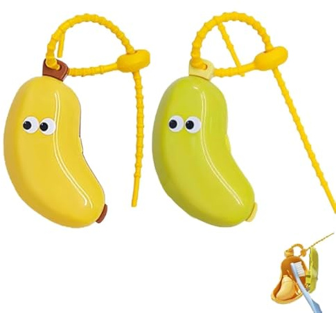 VVQWCY Lot de 2 étuis de protection pour brosse à dents banane, avec distributeur de dentifrice, étui de protection pour brosse à dents banane, étui de protection à clipser pour les voyages