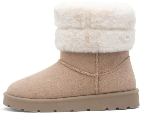 Lilley Womens Mushroom Faux Fur Pull On Ankle Boot - Size 6 UK - Beige