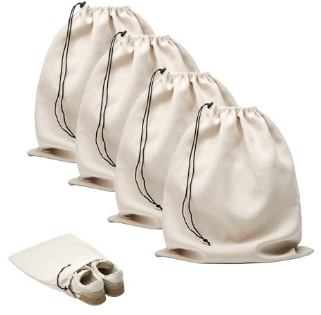 4 sacchetti per scarpe da viaggio per uomo e donna, sacchetto per scarpe con cordoncino, 45×35 cm, lavabile e riutilizzabile, pieghevole e resistente, sacchetto antipolvere per viaggi e conservazione