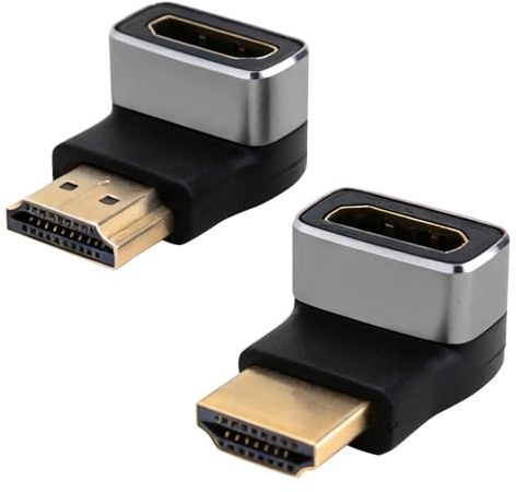 8K HDMI-adapter 2 stycken Ultra HD dubbelriktad 90° och 270°vinklad HDMI-vinkelkontakt till hona 8K@60Hz 4K@120Hz 2.1 vinkeladapter HDR VRR Dolby eARC 3D 48 Gbps för PS5, Xbox, TV, PC, projector
