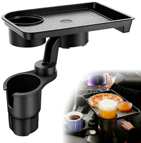 Porte-gobelet de voiture 3 en 1 avec plateau à collation et support de téléphone portable, porte-gobelet universel, rotatif à 360°, pour console centrale, base réglable de 6,5 à 9,5 cm, manchon en