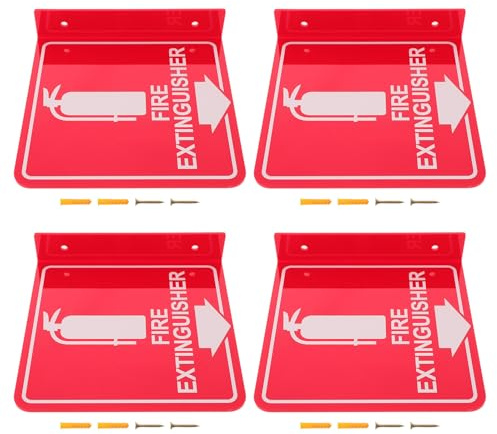 DECORNIJIA Set de Panneaux Extincteur Sécurité Incendie Lot de 4 en Acrylique Double Face avec Flèche Bas Autocollant Rouge Incluant Vis Assorties pour Mur Bureau
